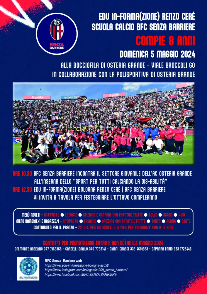 Edu In-Forma(zione) Renzo Cerè Scuola Calcio BFC senza barriere compie 8 anni
