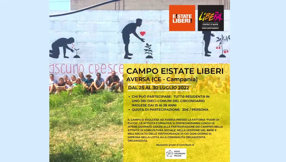 Campi estivi di Libera per giovani 15-28 anni: iscrizioni entro il 23 giugno