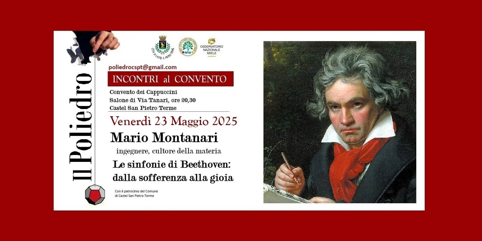 Incontro al Convento venerdì 23 : “Le sinfonie di Beethoven: dalla sofferenza alla gioia”